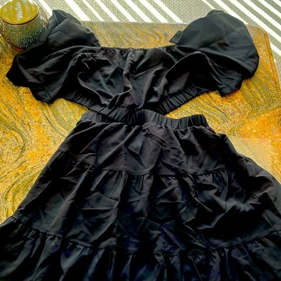 Btfbm Dresses | Nwt Btfbm . One Piece Open Sides Black Ruffle Dress In Medium. | Color: Black | Size: M | Cretia1225's Closet Btfbm Dresses | Nwt Btfbm . One Piece Open Sides Black Ruffle Dress In Medium. | Color: Black | Size: M | Cretia1225's Closet